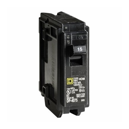 Square D Circuit Breaker, HOM Series, 15A, 1 Pole, 120/240V AC, 10kA HOM115CP